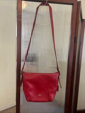 Coach Red Pebbled Leather Crossbody Shoulder Bag with Gold-Tone Trim